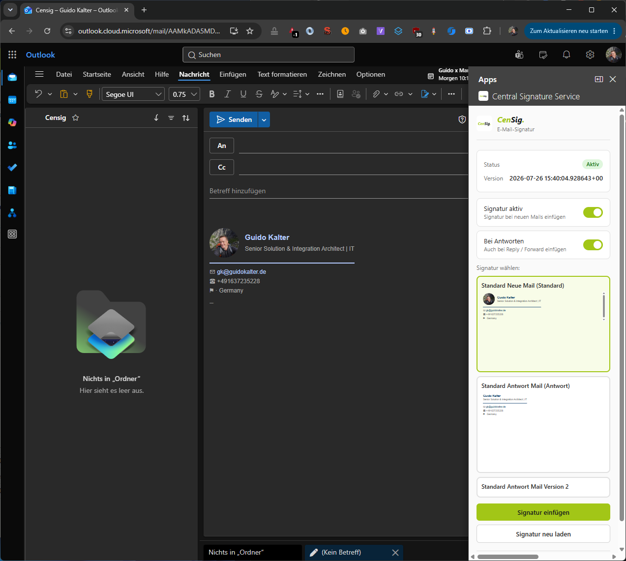 Outlook im Browser: Signatur und Taskpane im neuen Outlook