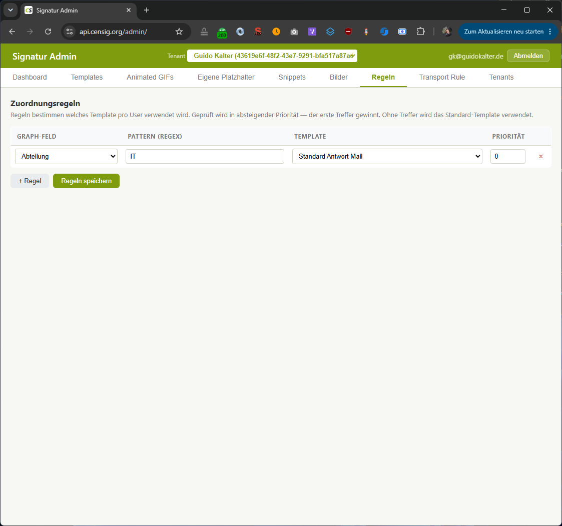 Zuordnungsregeln: Templates nach Abteilung, Land oder Rolle zuweisen